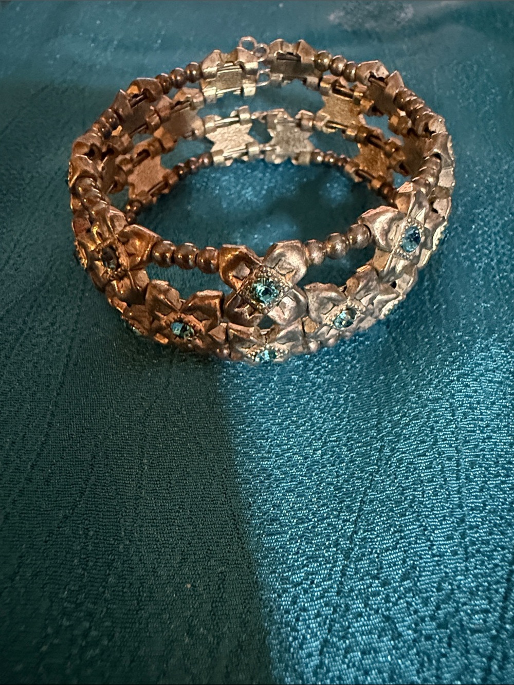 Floral Stretch Bracelet with Teal Crystal Accents